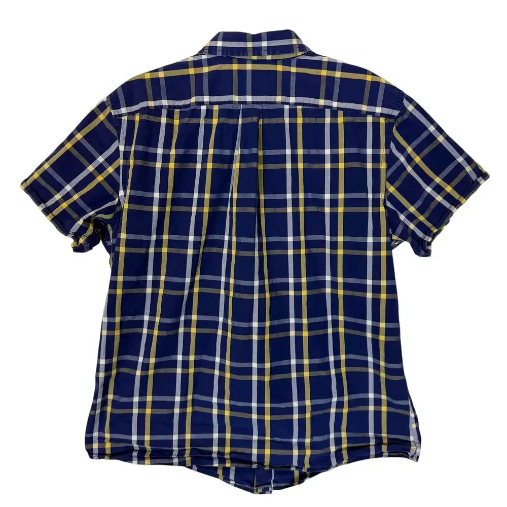Banana Republic Shirt Mens Large Blue Check Tartan Cotton Slim Fit Button Up‎